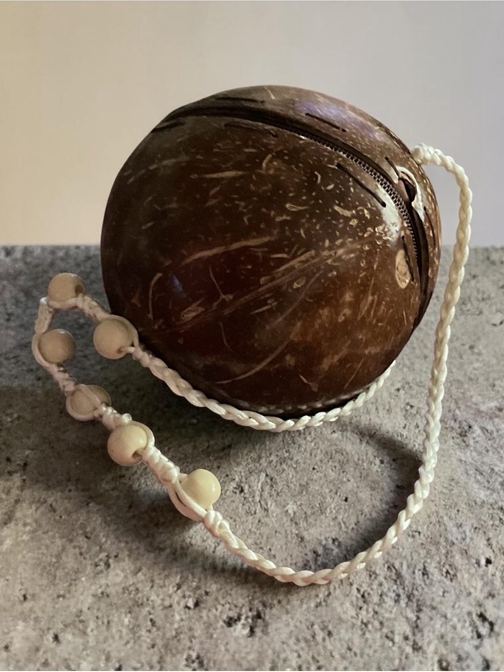 SOL De Janeiro Handcrafted Coconut Shell Crossbody Bag 🥥 White Beaded Strap